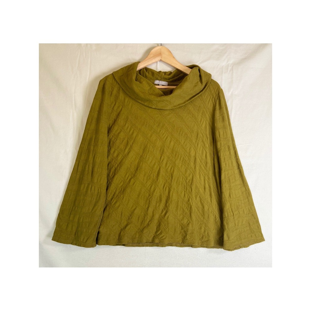 Cut Loose Olive Green Textured Cowl Neck Long Sleeve Top Women M Lagenlook